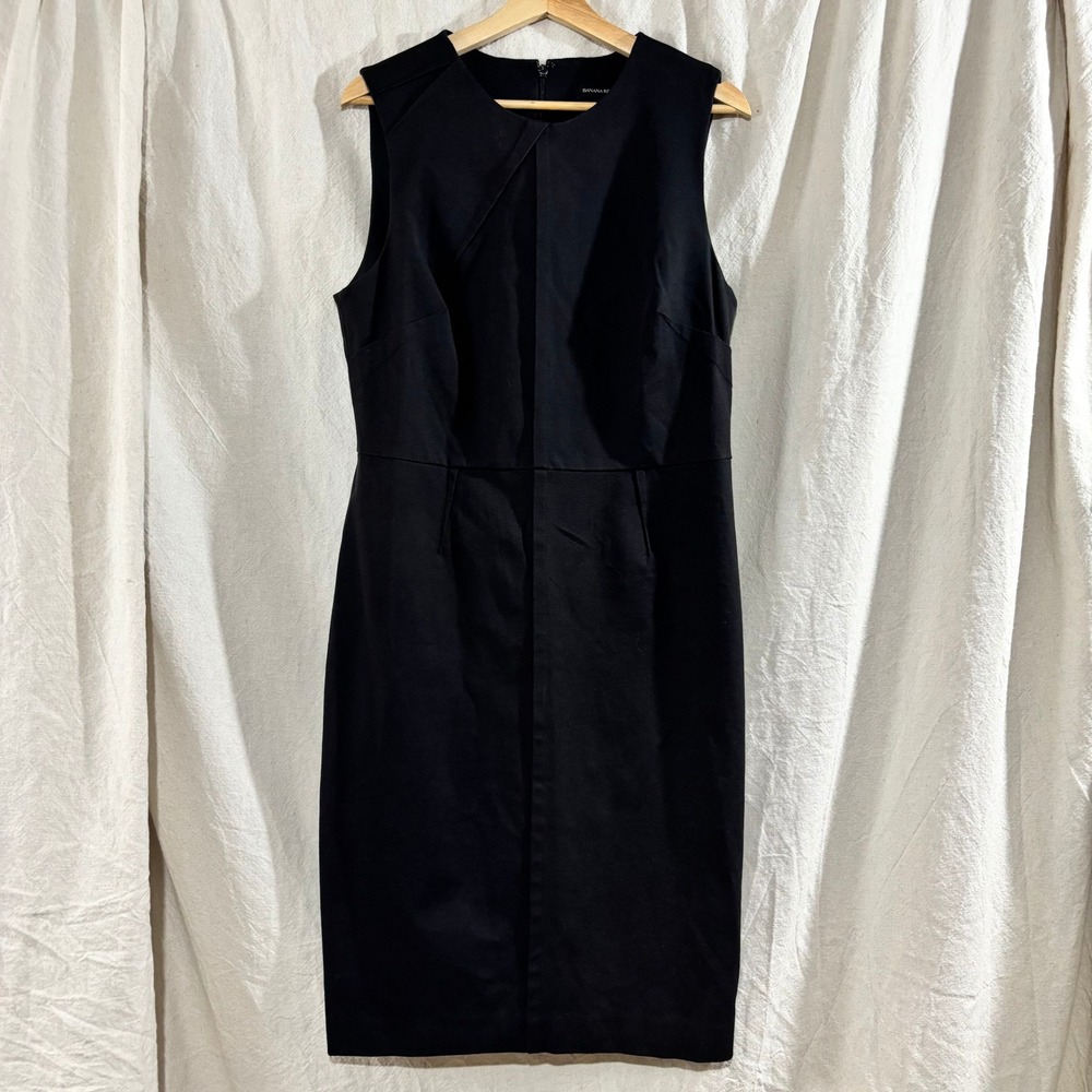 Banana Republic Womens Black Sleeveless Sheath Dress Pleated Bodice Workwear